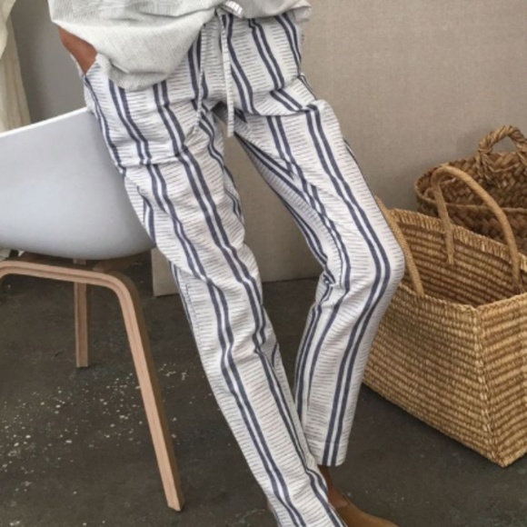 TWO NEW YORK NY The Ikat Pants In Mediterranean Blue & White Stripe Cotton O/S - Picture 4 of 16